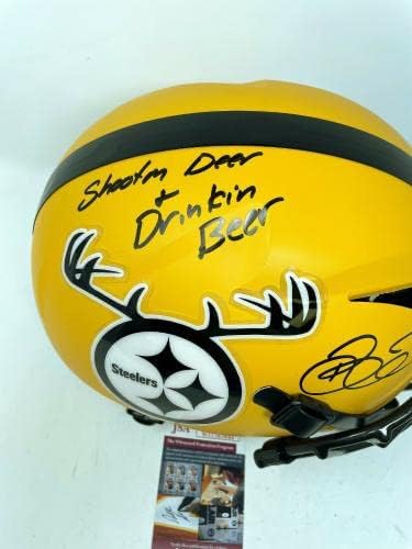 Brett Keisel Pittsburgh Steelers assinou o capacete de tamanho completo JSA Coa Drinkin Beer - Capacetes NFL