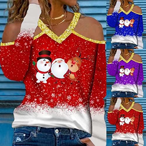 Mulheres Natal Halter Sweater Sweater Printe de neve de neve Pullover V Blusa atlética ao ar