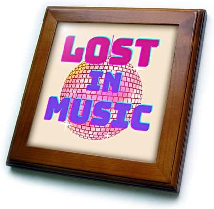 Imagem 3drose da bola de discoteca com texto de perdido na música - azulejos emoldurados