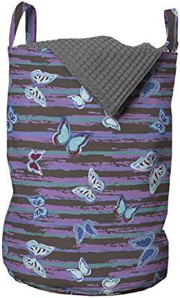 Bolsa de lavanderia lunarável, borboleta em listras pastel de pincelada horizontal inseto voador escuro, cesto