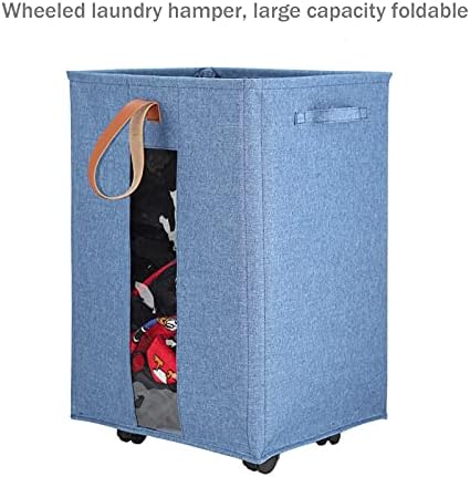 Cesta de lavanderia PMH com maçaneta de couro sobre rodas, cesto de lavanderia dobrável, caixas de armazenamento