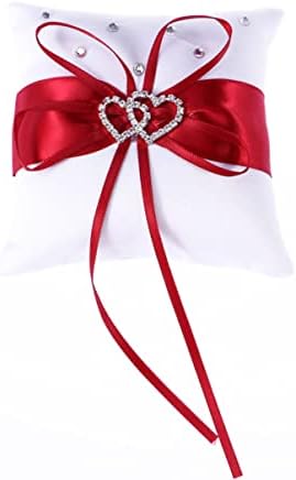 Almofada de travesseiro romântico de travesseiro de casamento de lioobo com almofada de portador de fita para a festa de casamento da festa de casamento para suprimentos de casamento de casamento vermelho para cerimônia
