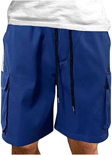 Mens shorts casuais sólidos calças curtas de 5 polegadas com bolsos elásticos na cintura de cordão reta de shorts