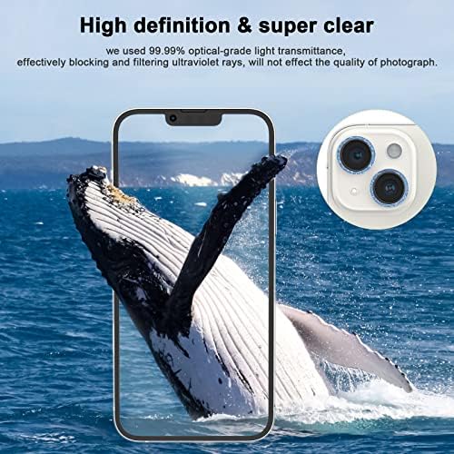 McGojohi [Glitter Blue] [2 conjuntos] para iPhone 13/iPhone 13 Mini Camera Lens Protector, Protetor de tela de