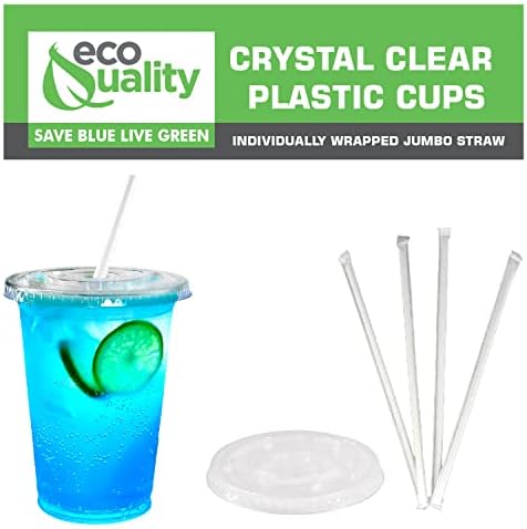 Grandes xícaras descartáveis ​​de plástico transparente com tampas e canudos 25 contagem - 16 onças de copo