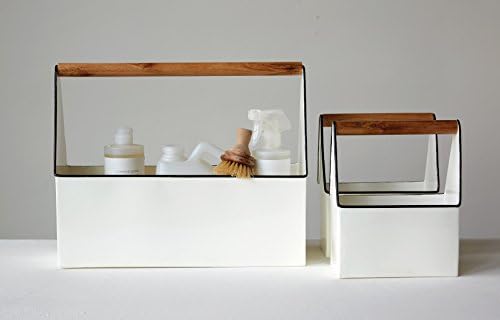 Conjunto de cooperativas criativas de 3 baldes de metal retângulo branco com alças de madeira conjunto de caddy