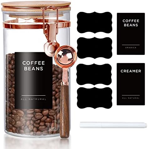 Joyfulmap Coffee Bean Casister com tampas de Airtignt, jarra de café de vidro de 41 onças/1200 ml com