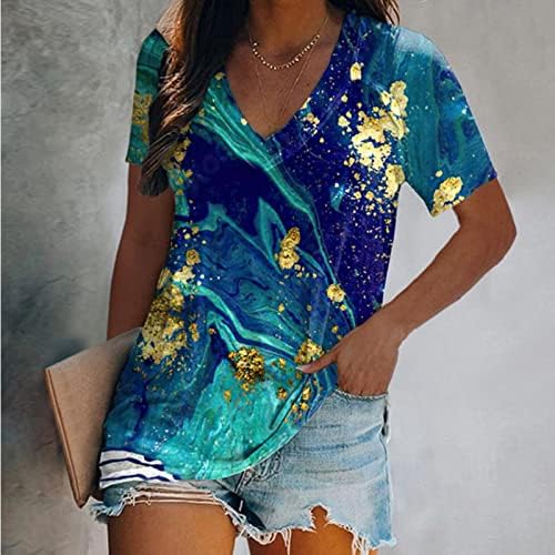 Tops fofos para mulheres na moda saindo, 2023 V pescoço de mármore moderno camisetas gráficas de verão