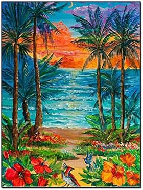 Pintura a óleo Havaí Nature Ocean Costal Wall Art Palm Tree Tree Floral Landscaper