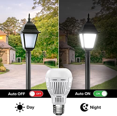Lâmpadas LED de sensor de luz Sansi, 8W 5000k Daylight 800lumen E26 Dusk para Dawn Lâmpada de segurança Lâmpada