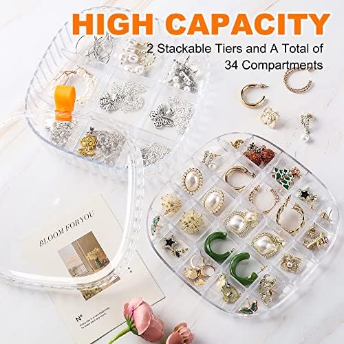 GushijieJu Clear Acrylic Jewelry Organizer Box com tampa, 2 camadas para brincos Organizer &