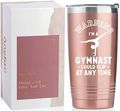 Presentes de ginástica de OneBttl para meninas e mulheres, eu sou uma ginasta, poderia virar a qualquer momento, o copo de caneca de 20 onças, o ouro rosa