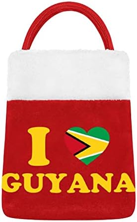 I Love Guyana Heart Flag Sacos de Natal Bolsa de armazenamento fofa bolso para presente Tree de Natal pendurada decorativa