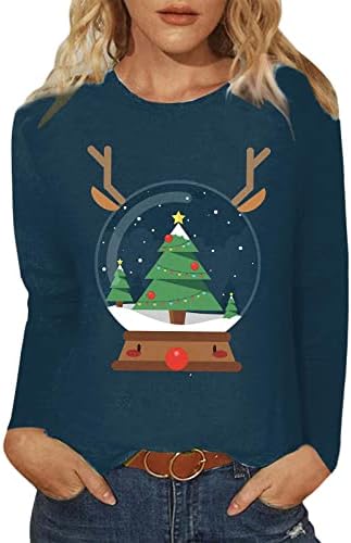 Camisetas de Natal vintage Camisetas para mulheres engraçadas de árvore de Natal Funny Renégias de neve