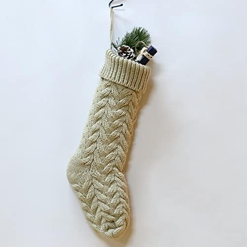 Decorações ZOMONO: lã de malha pendurada, bolsa de presente, meias de Natal de Candy Branco de marfim 10 peças