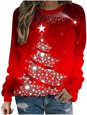 Akollsppnsy Womens Sorto Sorto de Natal Pulsão de Impressão de Christmas Pullover de Crewar
