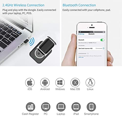 Scanner de código de barras Bluetooth 2D e 2,4 GHz Wireless e USB Wired QR Barcode Reader para iOS