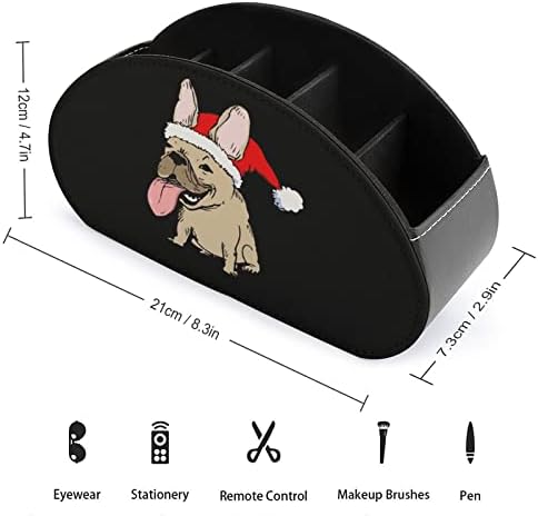 Holder de controle remoto de TV Bulldog de Santa French com 5 Compartimentos PU Organizador de armazenamento de caixa de couro PU para material de escritório