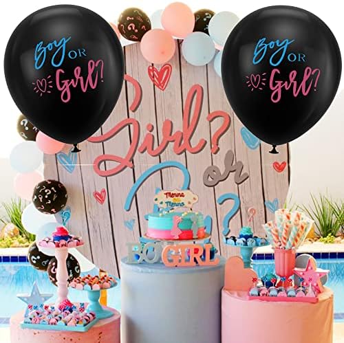 2 peças Gênero revelam balão com confetes e dardos, 36 polegadas de balões de confete grande menino ou menina balões com fitas para suprimentos de festa, revelação de gênero decorações pretas