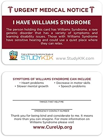 Cartão de Assistência da Síndrome de Williams - 3 PCs