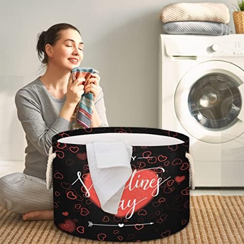 Padrão do Dia dos Namorados Grandes cestas redondas para cestas de lavanderia de armazenamento com alças cestas