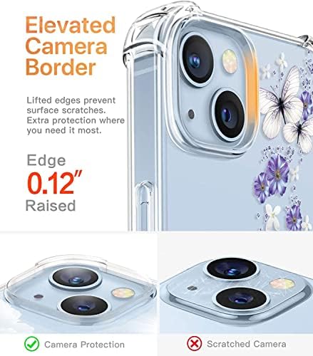 Roseparrot [4-in-1] iPhone 14 Plus Case com protetor de tela de vidro temperado + protetor de lente da câmera, limpo com design de padrões florais, cobertura protetora à prova de choque