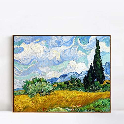 Invin Art pintado à mão em enquadramento Campo de trigo com ciprendas por Vincent van Gogh, famosos