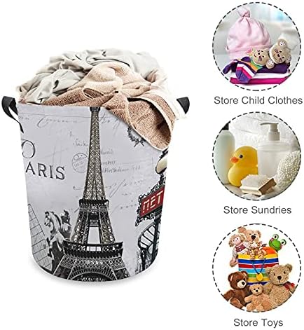 Cesto de lavanderia de foduoduo France Eiffel Tower Laundry cesto com alças Saco de armazenamento de roupas sujas dobráveis ​​para quarto, banheiro, livro de roupas de brinquedo