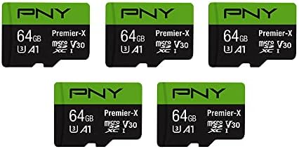 PNY 64GB Premier-X Classe 10 U3 V30 MicrosDXC Flash Memory Card 5-Pack-100MB/S, Classe 10, U3, V30 e Wyze