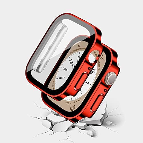 Caixa de 4 pacote com protetor de tela de vidro temperado para Apple Watch 45mm, [sensível ao toque] [cobertura completa] Tampa protetora com protetor de tela embutido para a série Iwatch 8 7 45mm, Plating-4pack B