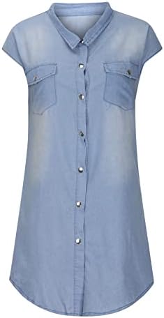 Vestidos de camisa de jeans femininos botão de verão para baixo de manga curta Mini vestidos V Vestido de camiseta Henley de pescoço com bolsos