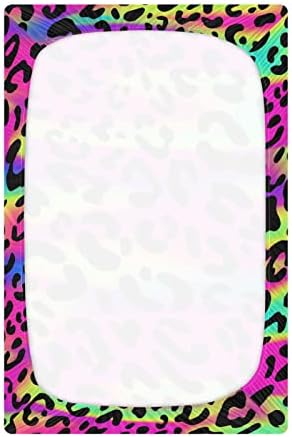 Alaza Rainbow Leopard Print Cheetah Neo Crib Sheets Coloque Bassinet Sheet para meninos bebês bebês criança, tamanho padrão 52 x 28 polegadas