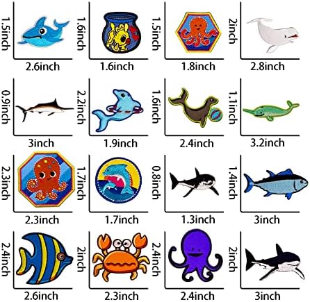 Qusmeiyici 16pcs Animais oceânicos Appliques bordados remendos de apliques, costura de bricolage em