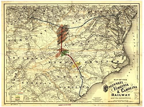 1881 Mapa | Mapa dos Cincinnati, Virgínia, Carolina Railway e sua conexão | CINC
