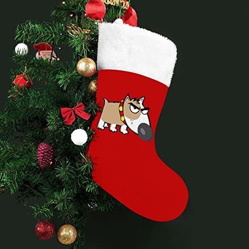 Meias de Natal de Bull Terrier engraçado com veludo vermelho com bolsa de doces branca decorações