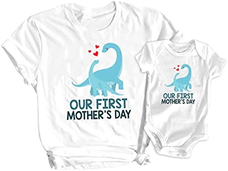 T-shirt do primeiro dia das mães combinando mamãe e menino de dinossauro presente de dinossauro