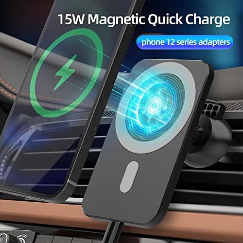 Pishon-Rio Smart Wireless Magnetic Car Vent de ventilação compatível com Apple iPhone | O carregador Fast 15W leva apenas 2-3 horas para carregar completamente | Um carregador que se encaixa no iPhone 14, 13, 12 e 11