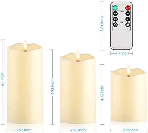 Velas sem chamas de beacon Pet Operado por bateria LED - com o timer de controle remoto Flamering Flame White Pillar Candle Lights - Conjunto de 3 sem perfume 4 5 6 )