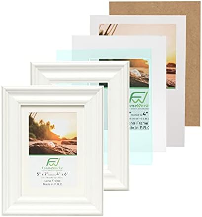 Estruturas - 2 -Pack - 5 ”x 7” emaranhadas a 4 x 6 armações de imagem de madeira branca com borda moldada larga de luxo, tapete removível e vidro temperado