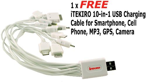 Kit de carregador de bateria de carro de parede AC ITEKIRO para SANYO 02491-0057-00 + ITEKIRO 10-em-1 Cabo de carregamento USB