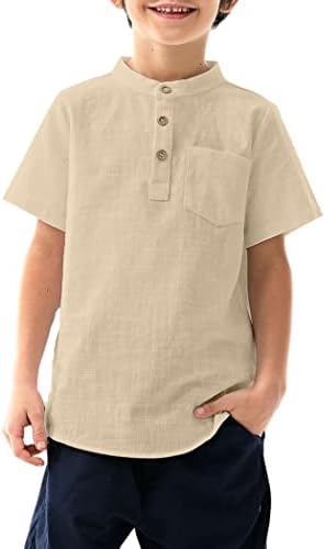 Botão de camisa de linho de meninos Arshiner Down Henley Manga Casual Vestido Casual Summer