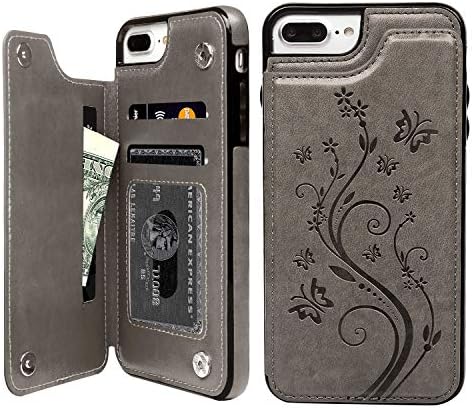 Compatível com o iPhone 7 Plus com suporte para cartão, iPhone 8 Plus Wallet Case Premium PU PU Conte de Butterfly