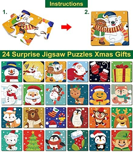 AMENON 24PCS JIGSAW Puzzle Toys Christmas Advento Calendário 2022 Para crianças 24 dias Countagem de contagem