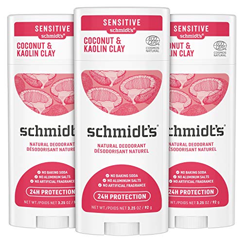 Desodorante natural livre de alumínio de Schmidt para mulheres e homens, coco e argila caulina para