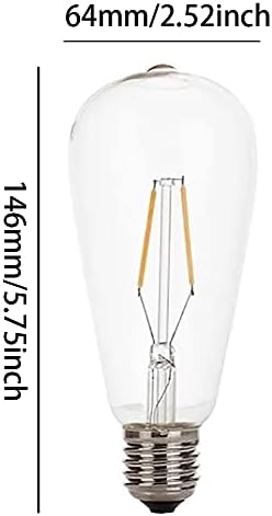Bulbos de Edison E26/E27 Base 2W Bulbos de filamento LED ST64 Lâmpadas decorativas, 3000k Warm White, 110V, para casa, quarto, escritório, pacote de 6