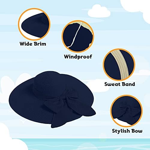 Chapéu de sol de palha para mulheres, limite de proteção UV de 50+ da aba upf com arco, chapéu de praia embalável dobrável com tira de queixo