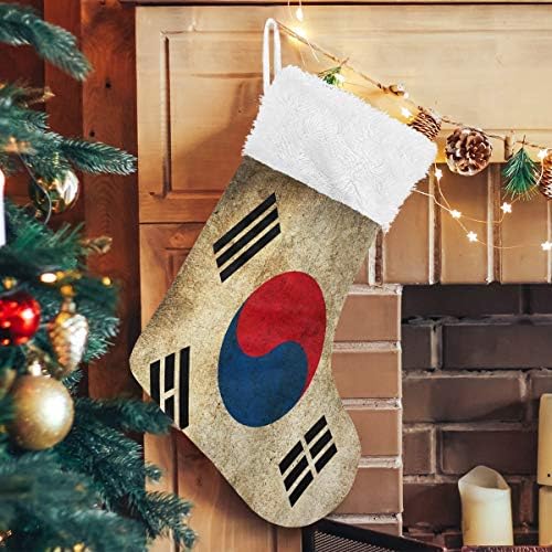 Pimilagu Retro Bandeira Coréia de Christmas Meias 1 pacote 17,7 , meias penduradas para decoração de Natal