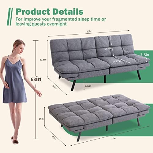 Sofá/sofá do sofá/sofá do vyfipt Futon, sofá de espuma de memória de tecido de linho para sala