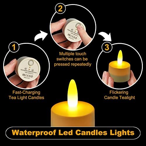 Idyl Light Recarregable Tea Lights Candle, velas sem chamas, trepadeiras de teal de 100 horas com remoção e temporizador