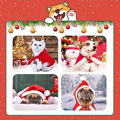 Pet Christmas Figurino Cão Poncho Cape com Hat Papai Noel Claus para gatos e cães pequenos Red Winter
